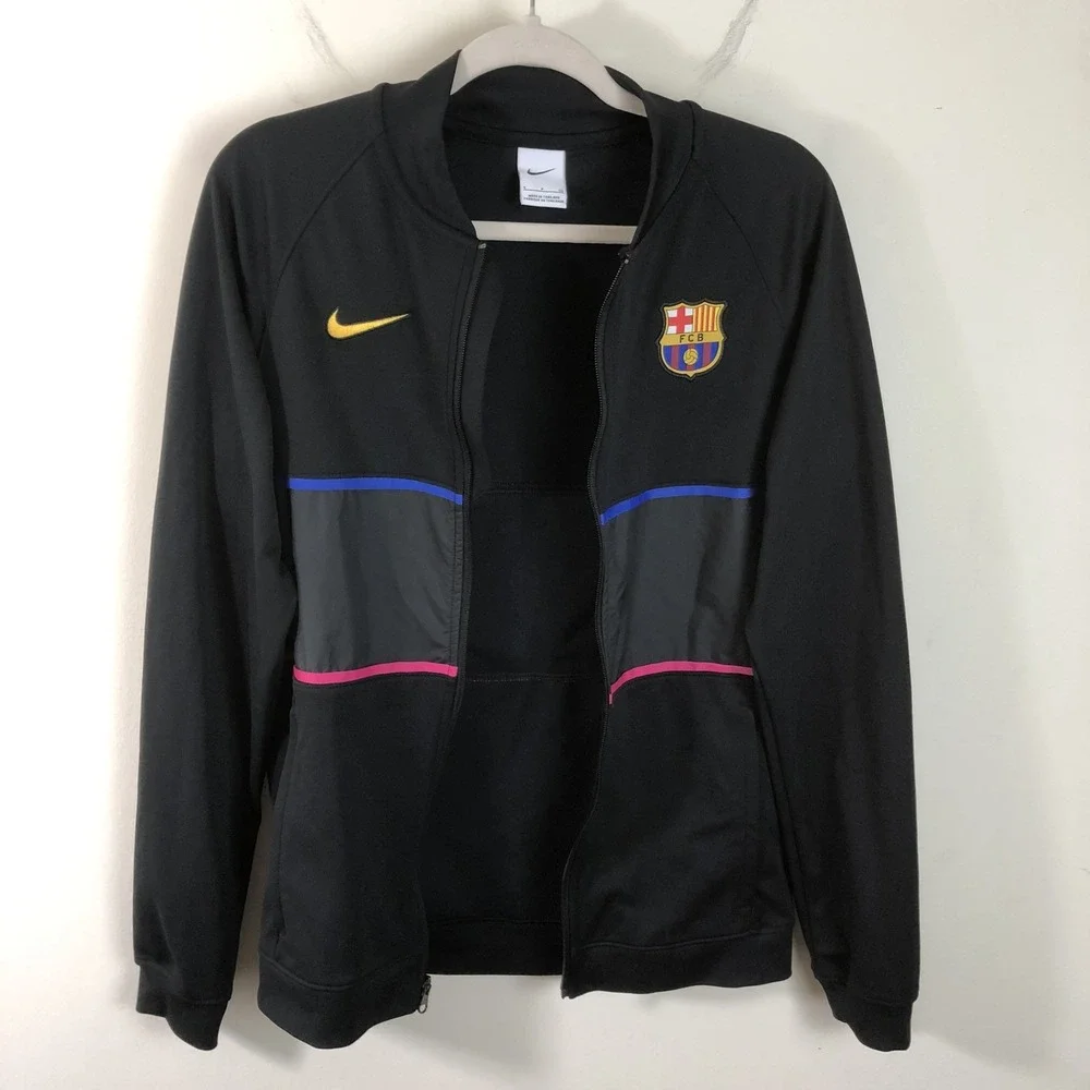 Nike FC Barcelona Anthem Jacket Full Zip Mens Sz Small Black Red Blue Soccer